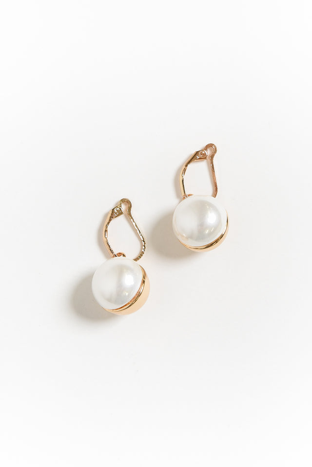 Gendie Gold Pearl Pendant Ball Earrings