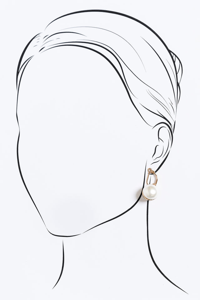 Gendie Gold Pearl Pendant Ball Earrings image 2