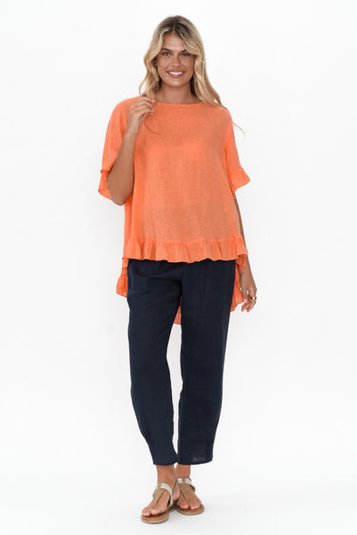 Genevieve Orange Linen Frill Top - Blue Bungalow AU