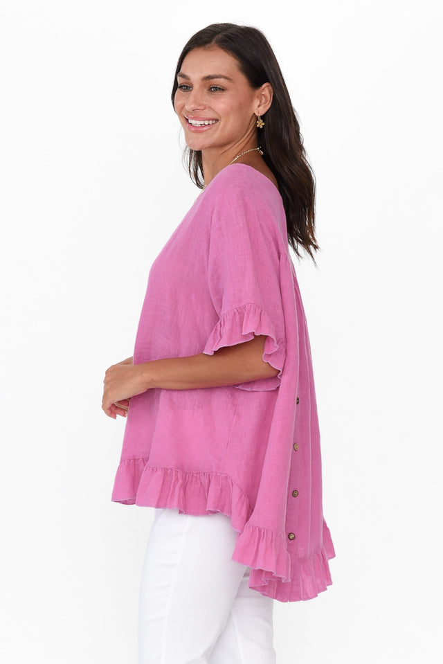 Genevieve Pink Linen Frill Top image 4