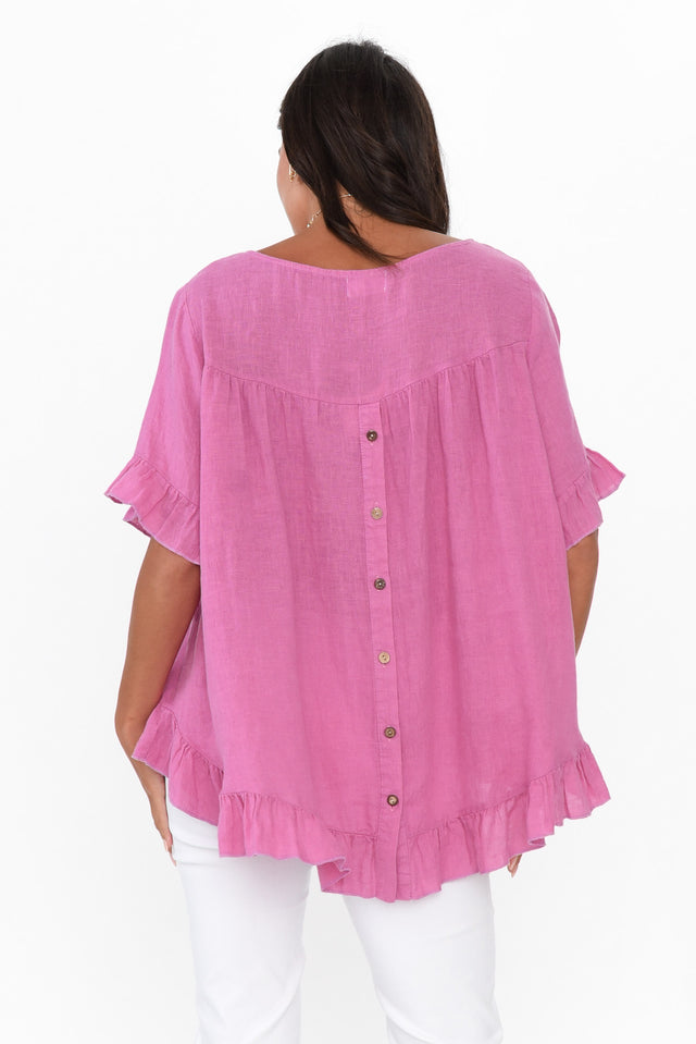 Genevieve Pink Linen Frill Top image 5