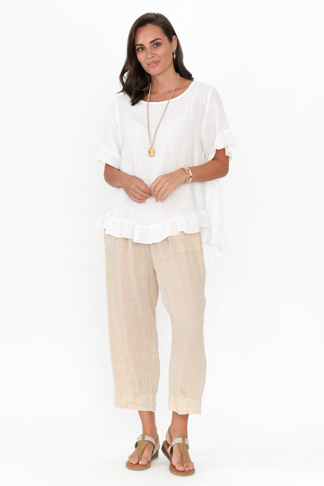 Genevieve White Linen Frill Top image 7