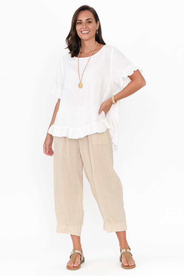 Genevieve White Linen Frill Top image 3