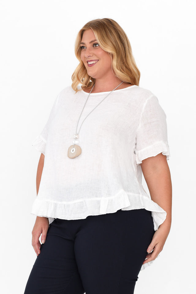 Genevieve White Linen Frill Top image 10