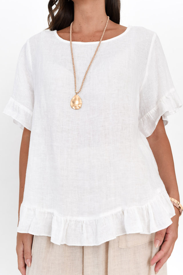 Genevieve White Linen Frill Top image 6