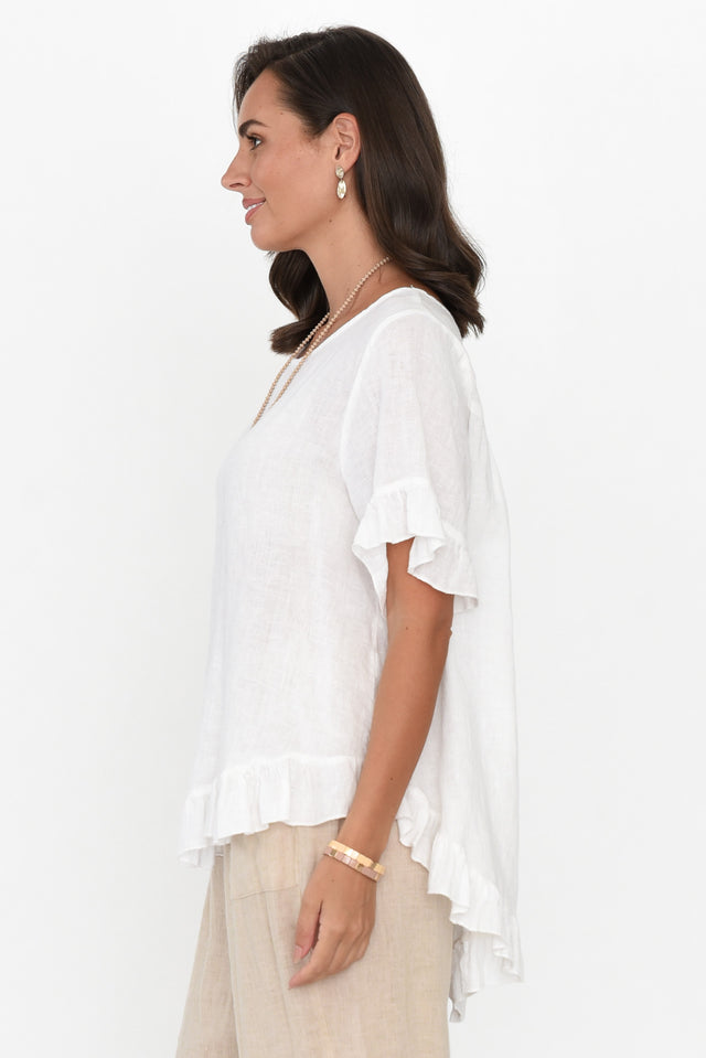 Genevieve White Linen Frill Top image 4