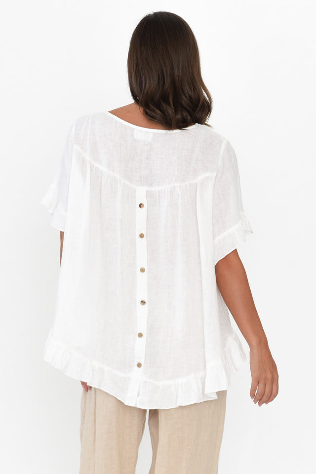 Genevieve White Linen Frill Top image 5