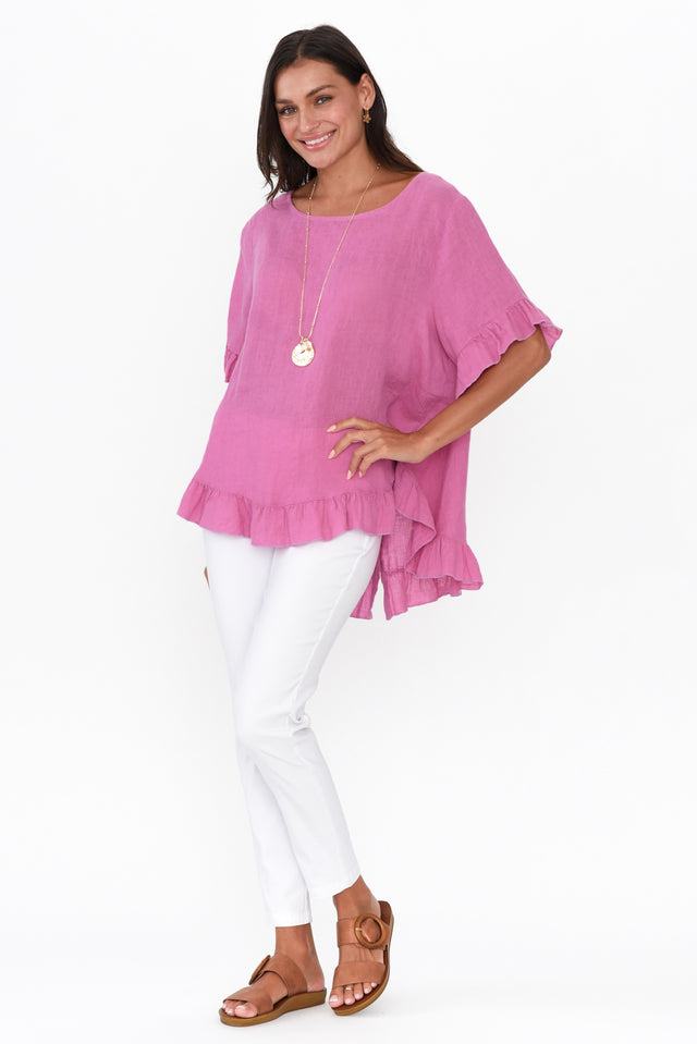 Genevieve Pink Linen Frill Top banner image