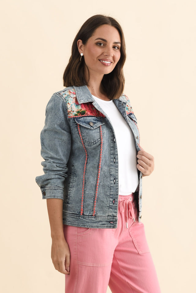 Gerri Pink Garden Denim Jacket,Brunette model,alt text|model:MJ image 4