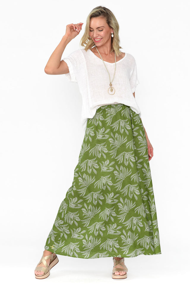 Giana Green Palm Linen Maxi Skirt thumbnail 2