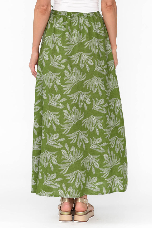 Giana Green Palm Linen Maxi Skirt image 4