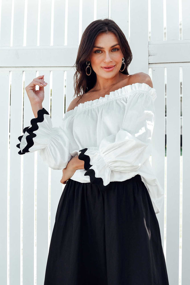Gibson White Cotton Off Shoulder Top