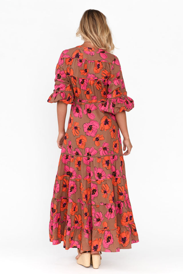 Gilda Brown Floral Cotton Tier Dress image 5