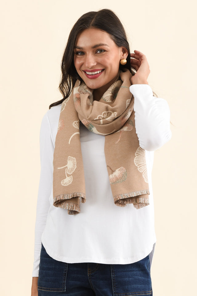 Ginko Beige Flower Scarf