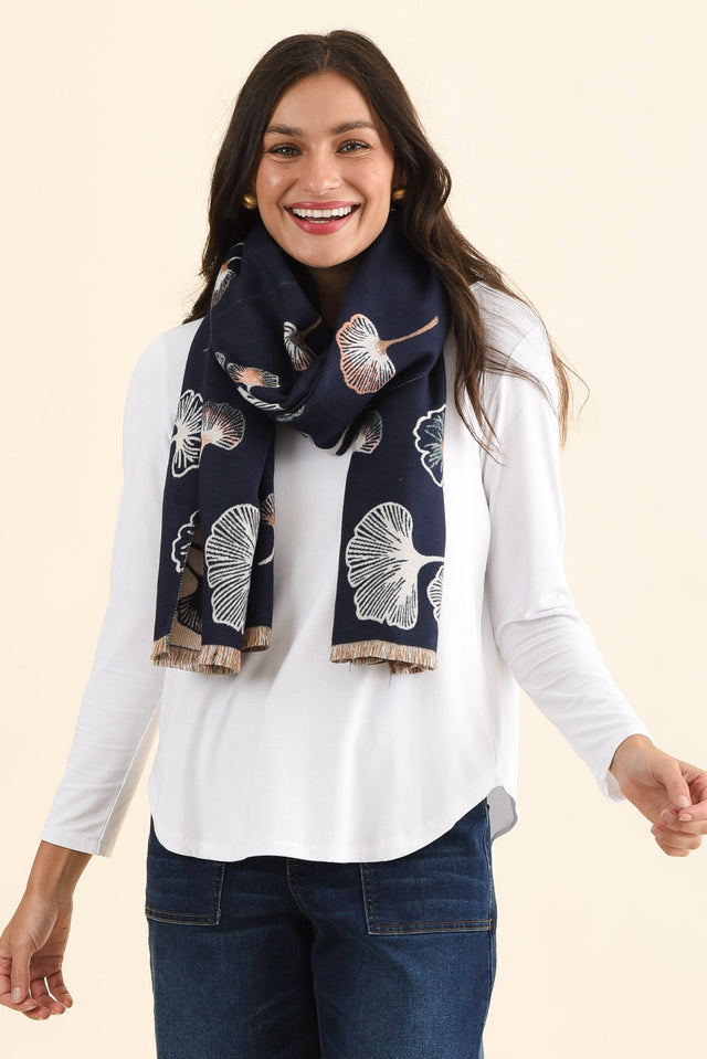 Ginko Navy Flower Scarf