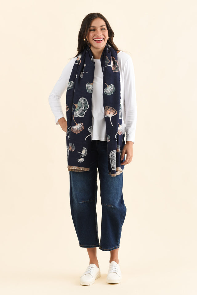Ginko Navy Flower Scarf