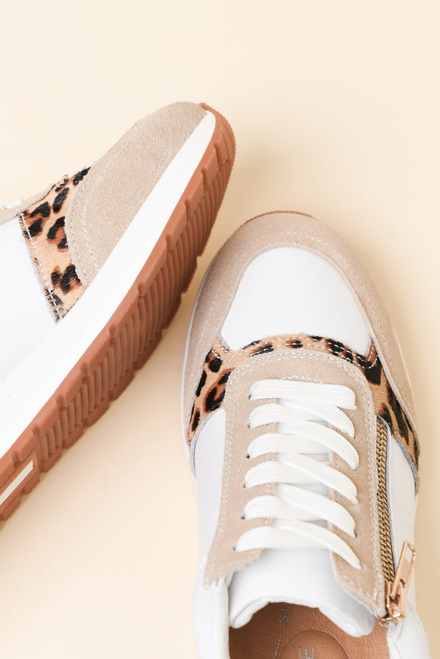 Glebe White Leopard Leather Zip Sneaker image 3