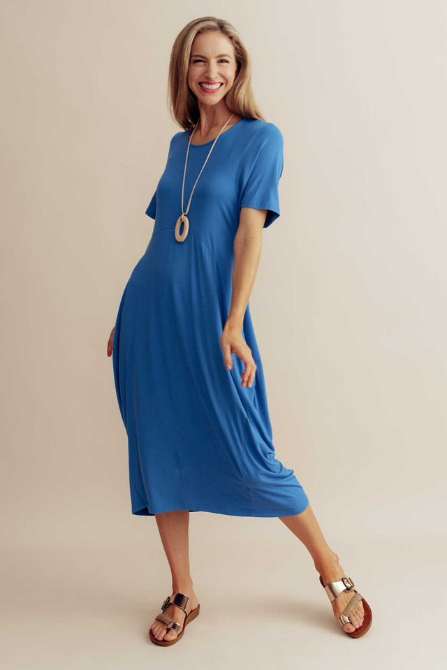 Glenda Cobalt Short Sleeve Crescent Dress