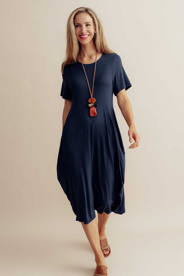 Glenda Navy Short Sleeve Crescent Dress