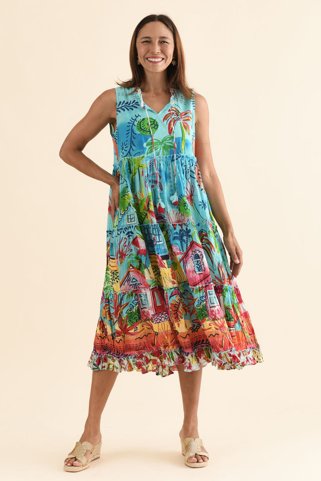 Gordo Blue Vista Cotton Sleeveless Dress,Full Body,Brunette model,alt text|model:Cara image 2
