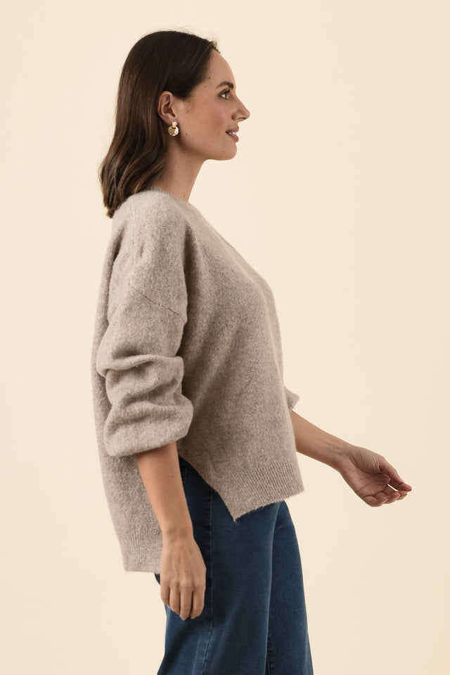 Grady Beige Knit Jumper,Brunette model,alt text|model:MJ image 3