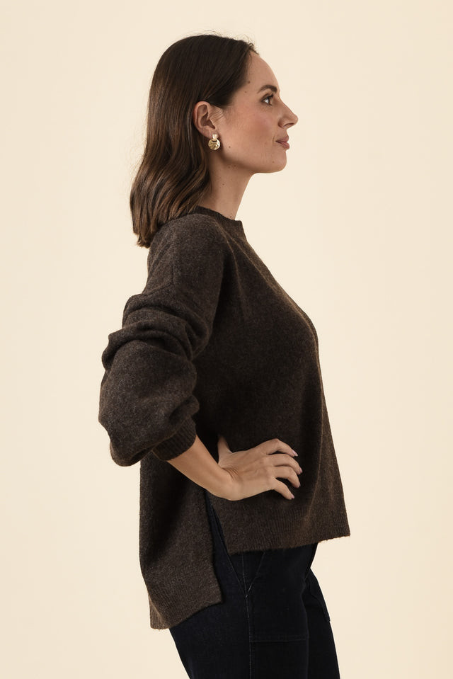 Grady Chocolate Knit Jumper,Brunette model,alt text|model:MJ image 3