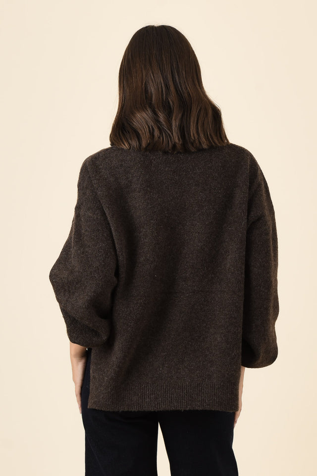 Grady Chocolate Knit Jumper,Brunette model,alt text|model:MJ image 4