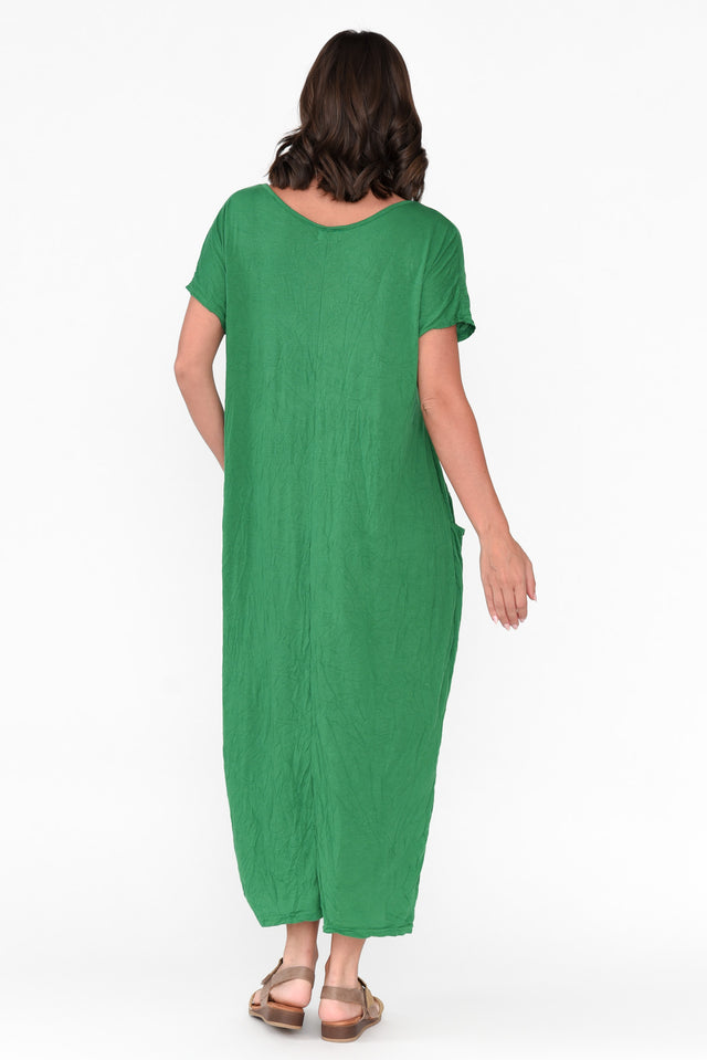 Green Pocket Crinkle Cotton Maxi Dress