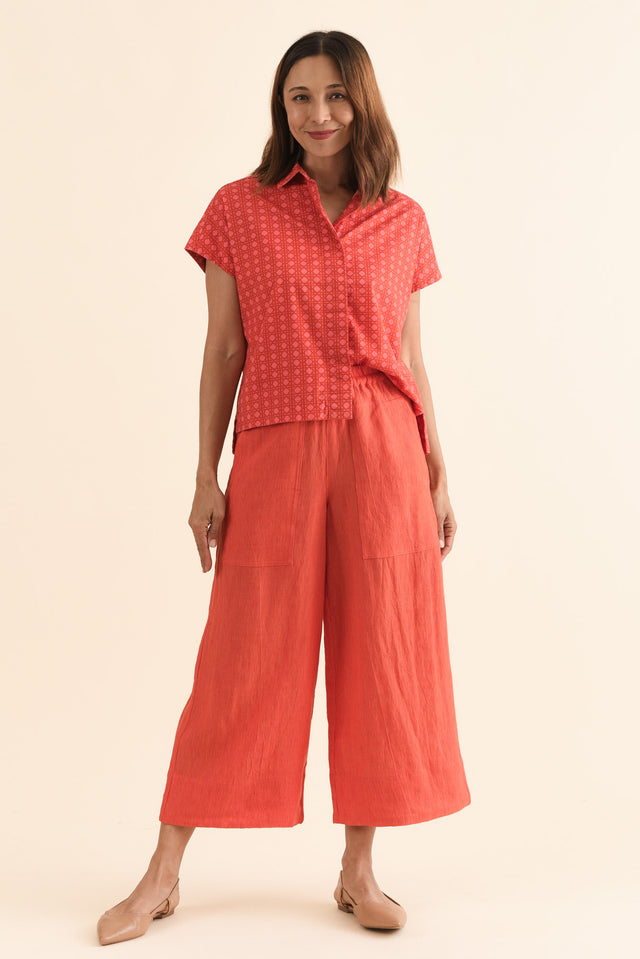Grover Orange Check Cotton Shirt,Full Body,Brunette model,alt text|model:Cara image 2