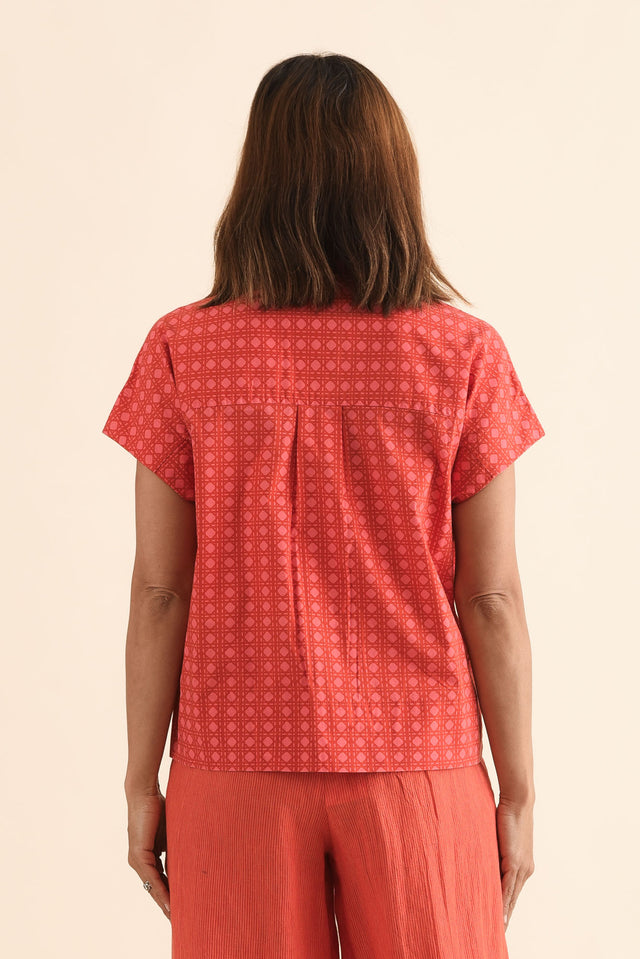 Grover Orange Check Cotton Shirt,Back,Brunette model,alt text|model:Cara image 4