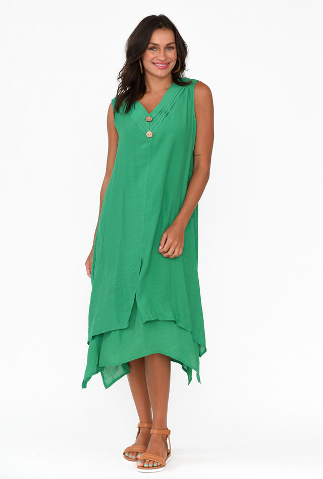 Gutha Green Cotton Blend Layer Dress