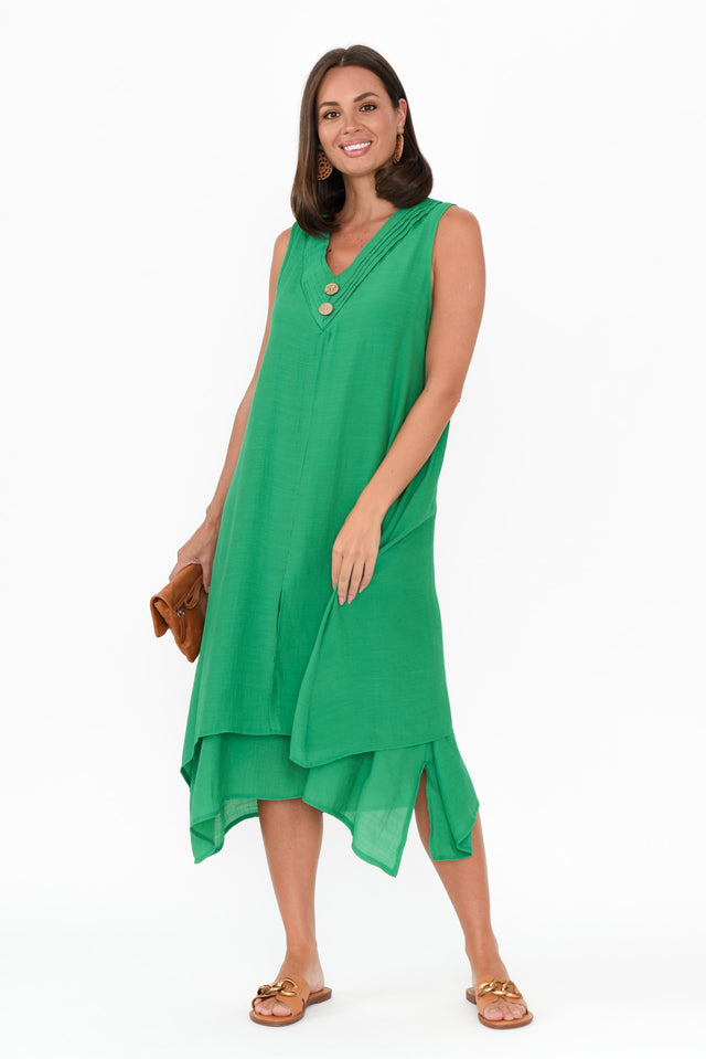 Gutha Green Cotton Blend Layer Dress