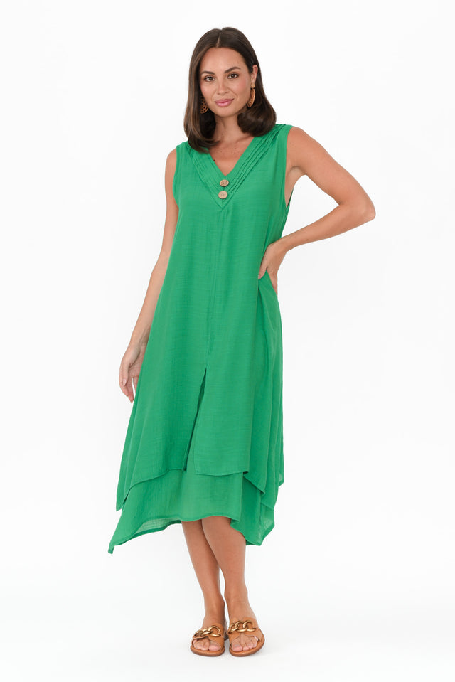 Gutha Green Cotton Blend Layer Dress