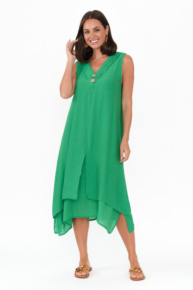 Gutha Green Cotton Blend Layer Dress