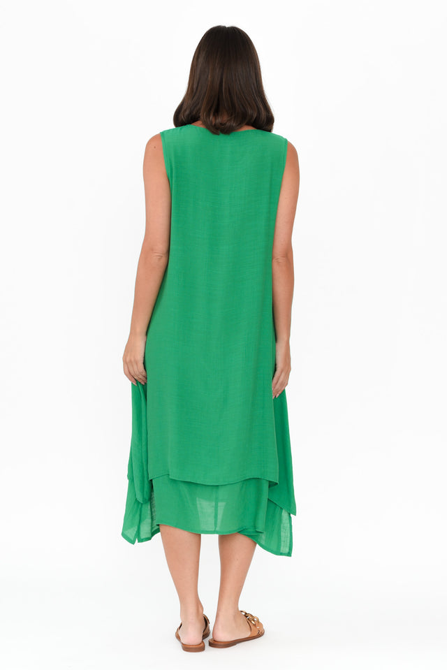 Gutha Green Cotton Blend Layer Dress