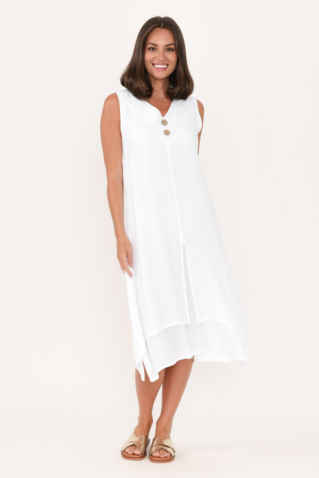 Gutha White Cotton Blend Layer Dress