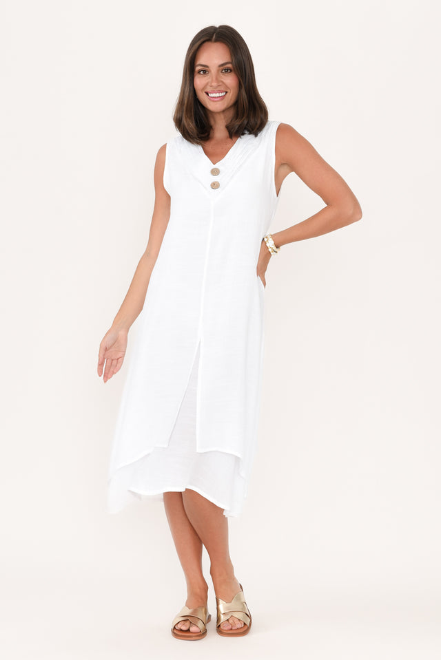 Gutha White Cotton Blend Layer Dress