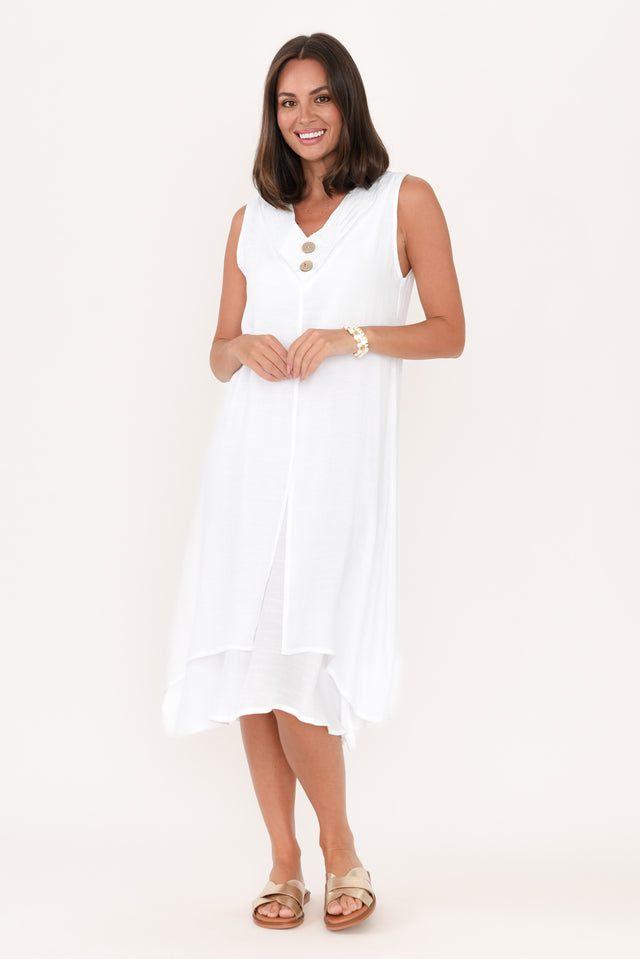 Gutha White Cotton Blend Layer Dress