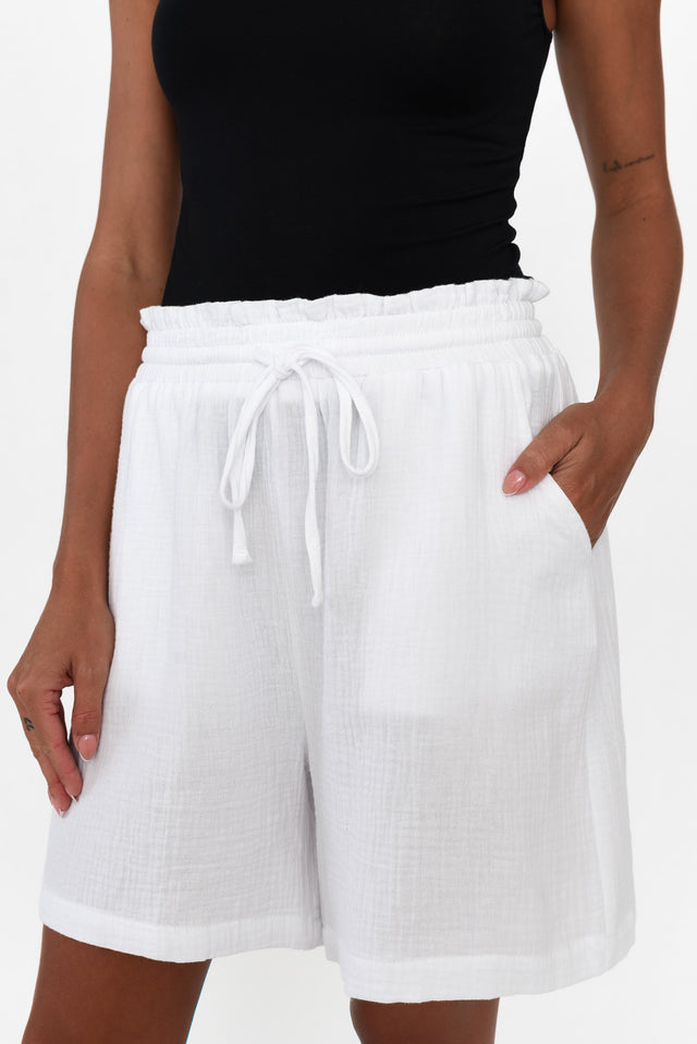 Hakim White Cotton Drawstring Shorts