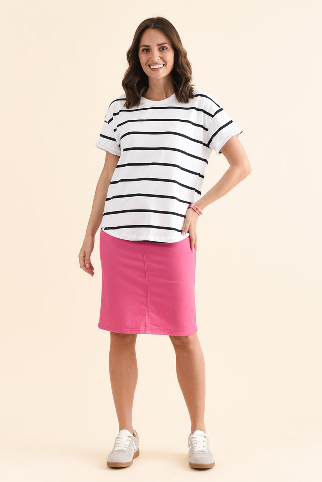 Halli White Stripe Cotton Tee,Full Body,Brunette model,alt text|model:MJ