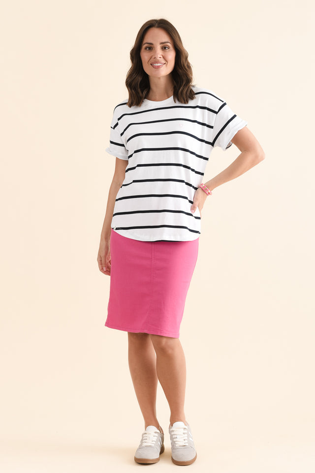 Halli White Stripe Cotton Tee,Full Body,Brunette model,alt text|model:MJ image 6