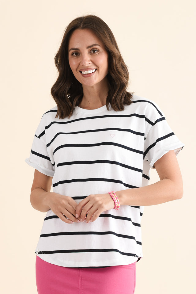 Halli White Stripe Cotton Tee,Front,Brunette model,alt text|model:MJ