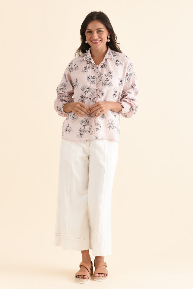 Hamilton Pink Floral Linen Blouse,Full Body,Brunette model,alt text|model:Brontie image 6