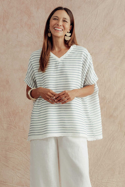 Hanley White Stripe Linen Blend Top