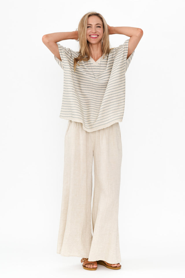 Hanley Beige Stripe V Neck Top