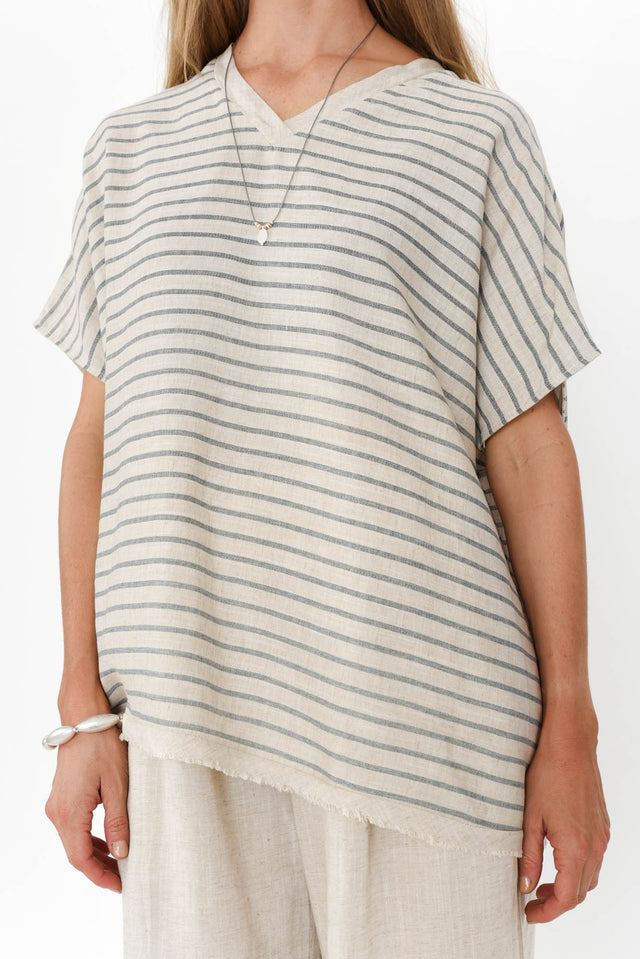 Hanley Beige Stripe V Neck Top image 6