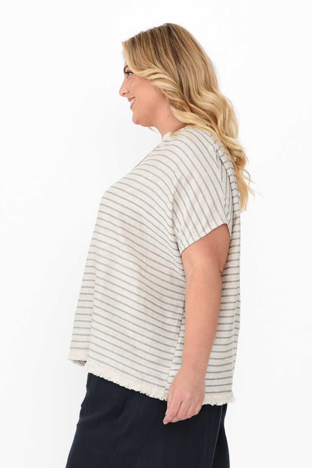 Hanley Beige Stripe V Neck Top