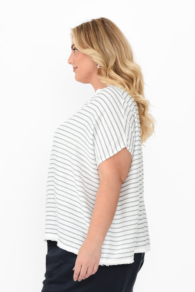 Hanley White Stripe V Neck Top