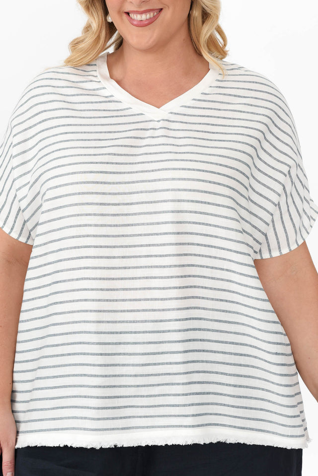 Hanley White Stripe V Neck Top