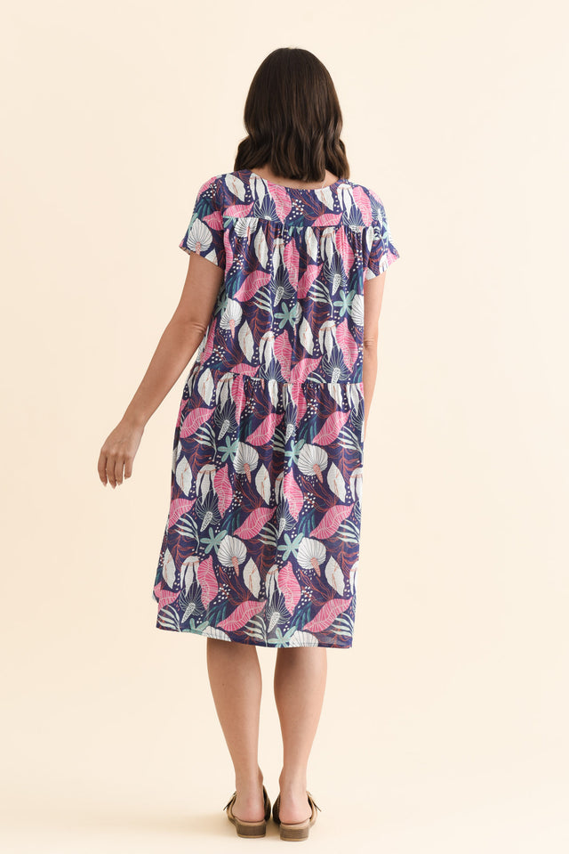 Hanoi Navy Botanical Cotton Blend Dress,Brunette model,alt text|model:MJ image 5